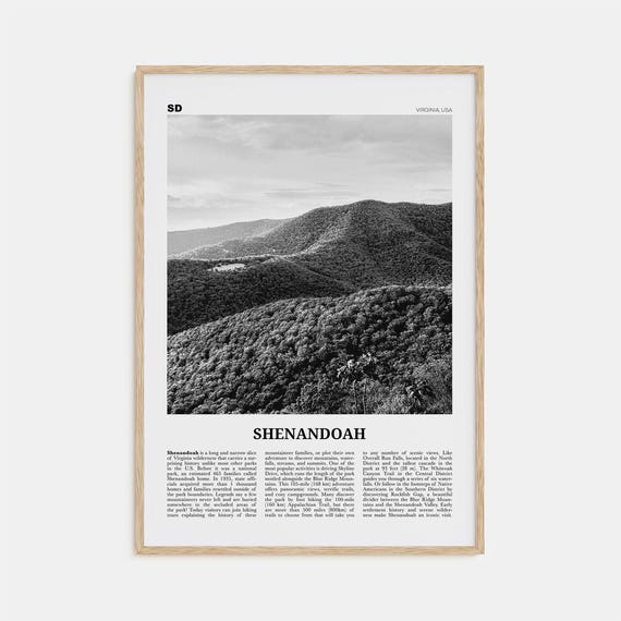 Shenandoah Black And White Travel Poster