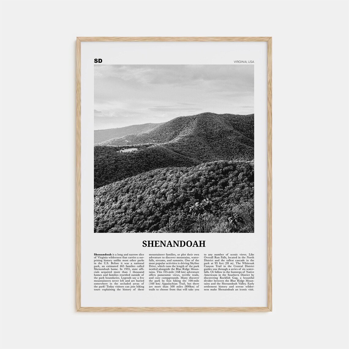 Shenandoah Black And White Travel Poster