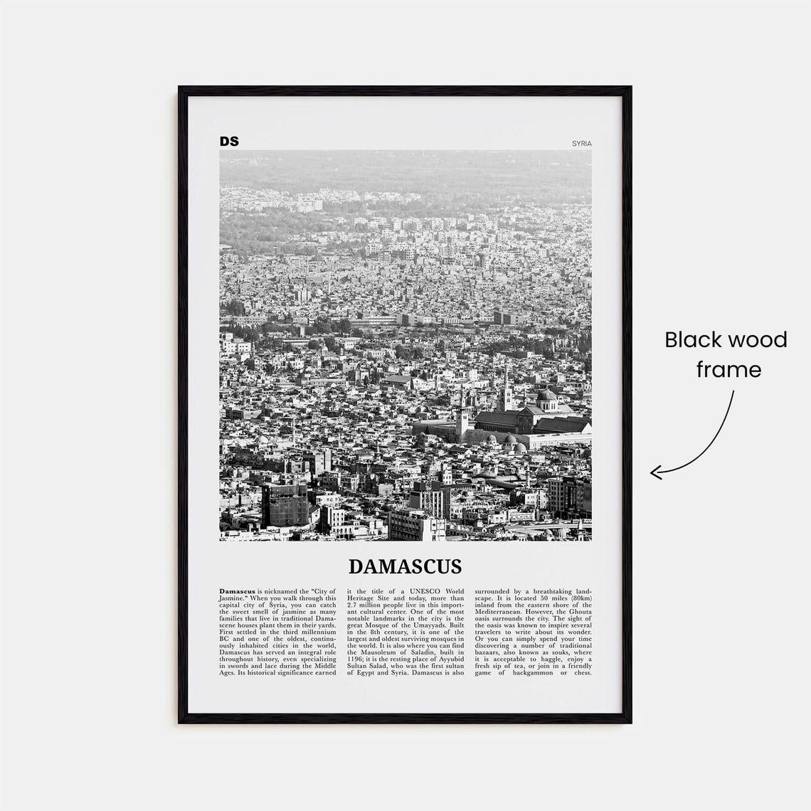 Damascus Black and White Travel Poster, Syria - Image 3