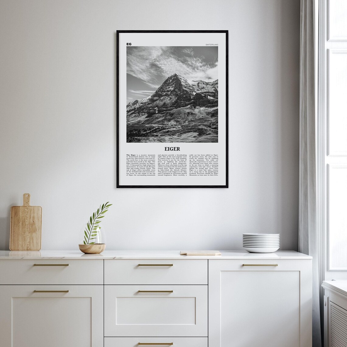 Eiger Black and White Travel Poster, Switzerland - Image 2