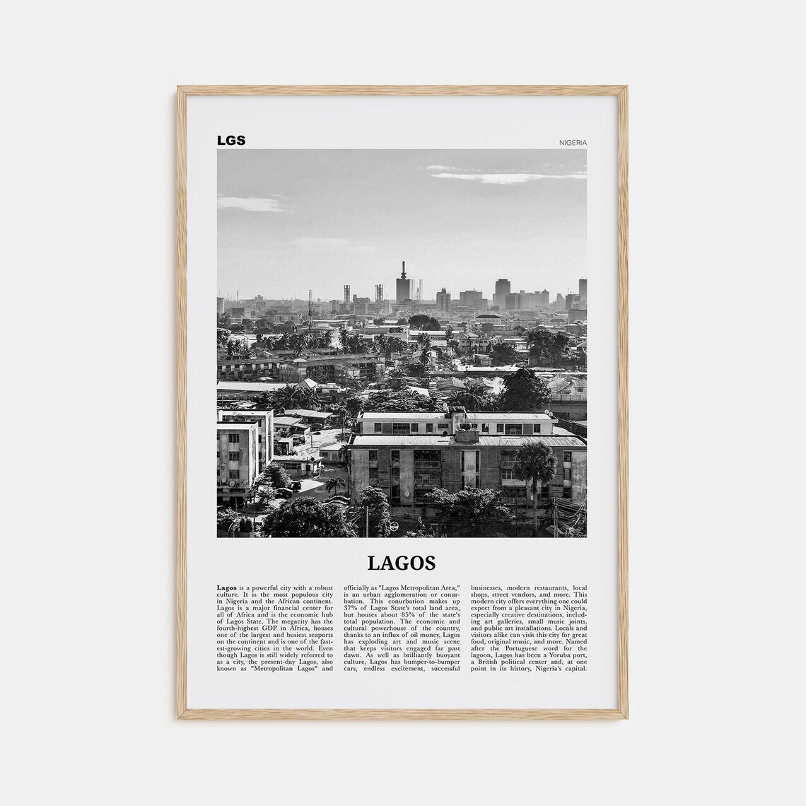Lagos Black and White Travel Poster, Nigeria No. 1