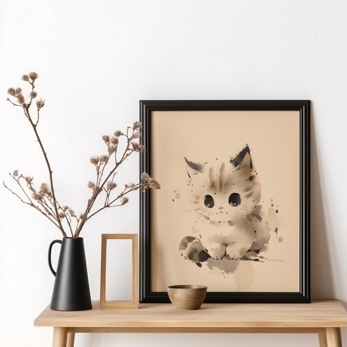 Cat Kitten Poster Print Nursery Japanese Art Watercolor Decor Gift For Baby