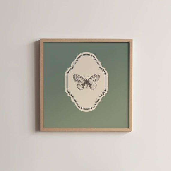 Green Ornate Vintage Butterfly Instant Wall Art Trendy Decor Living Room Art Cottage Nursery Square