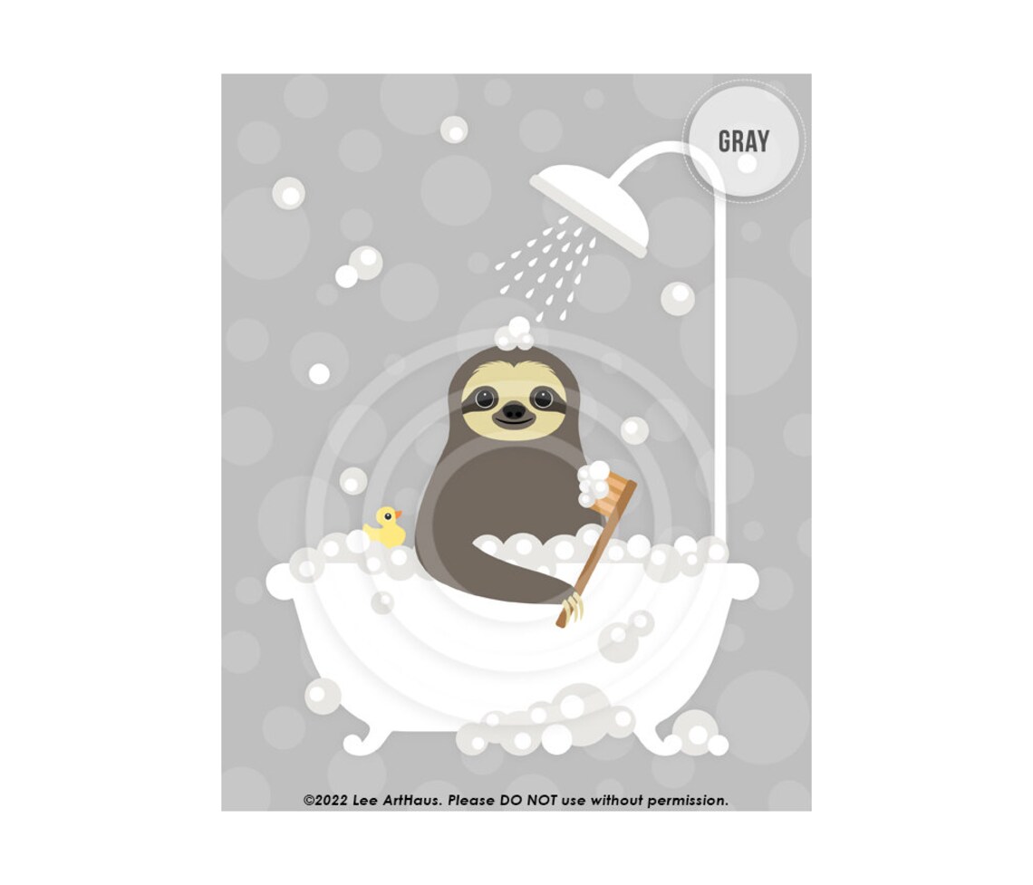 Happy Sloth Bubble Bath Clawfoot Tub Scrub Brush Pink Cute Bathroom Poster - Image 2
