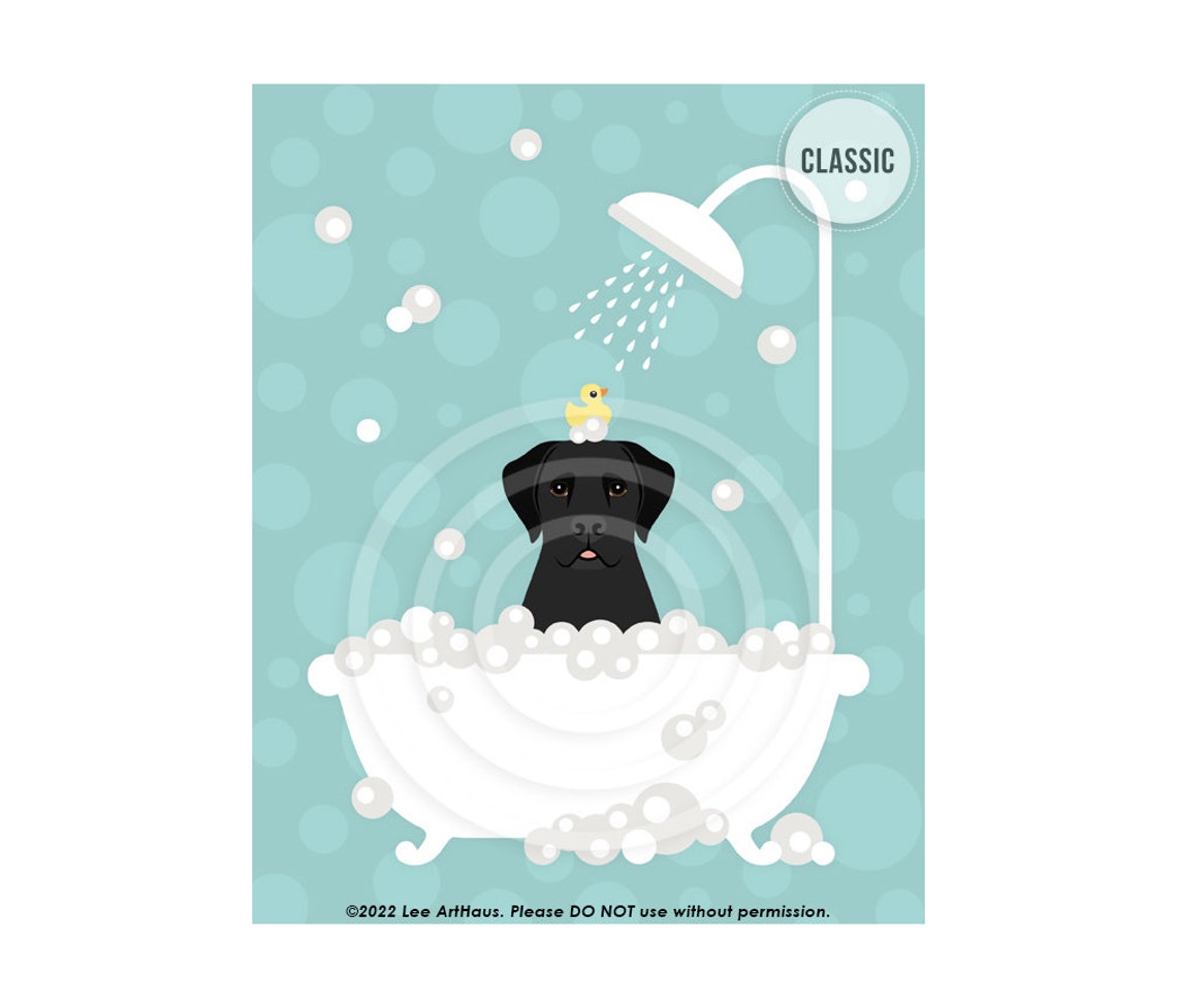Black Labrador Retriever Bubble Bath Shower Teal Bathroom Dog Poster