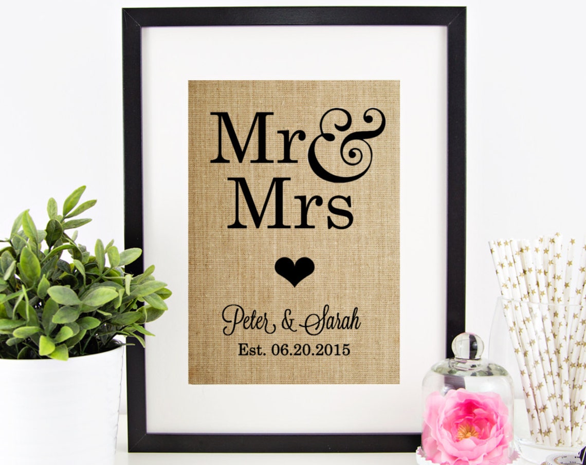 Custom Mr and Mrs Wedding Date Rustic Burlap Couple Anniversary Poster