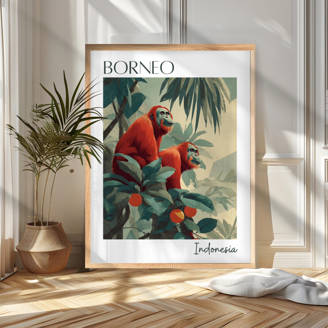 Borneo Indonesia Orangutans Lush Jungle Wildlife Travel Poster