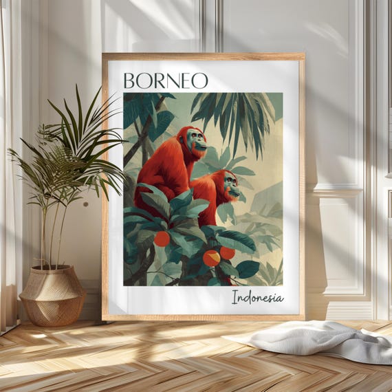 Borneo Travel Poster Print Indonesia Wall Art Wildlife Wanderlust Home And Office Decor Gift For Travelers