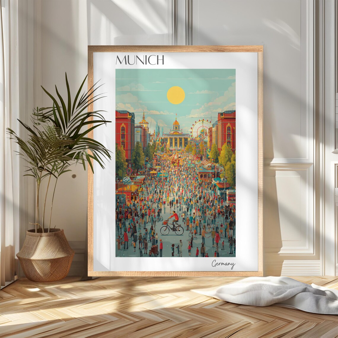 Munich Germany Festival Crowd Street Fair Colorful Travel Poster Art