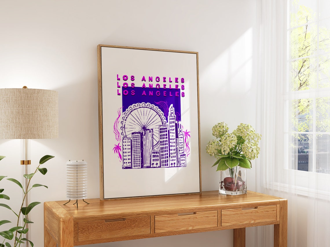 Los Angeles Pop Art Poster Pink Purple Skyline Ferris Wheel Design - Image 5