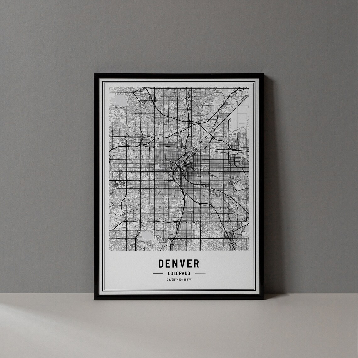 Denver Colorado Modern Black and White Minimalist City Map Poster