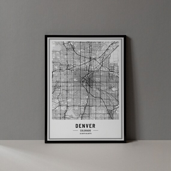 Denver Colorado Modern Black and White Minimalist City Map Poster
