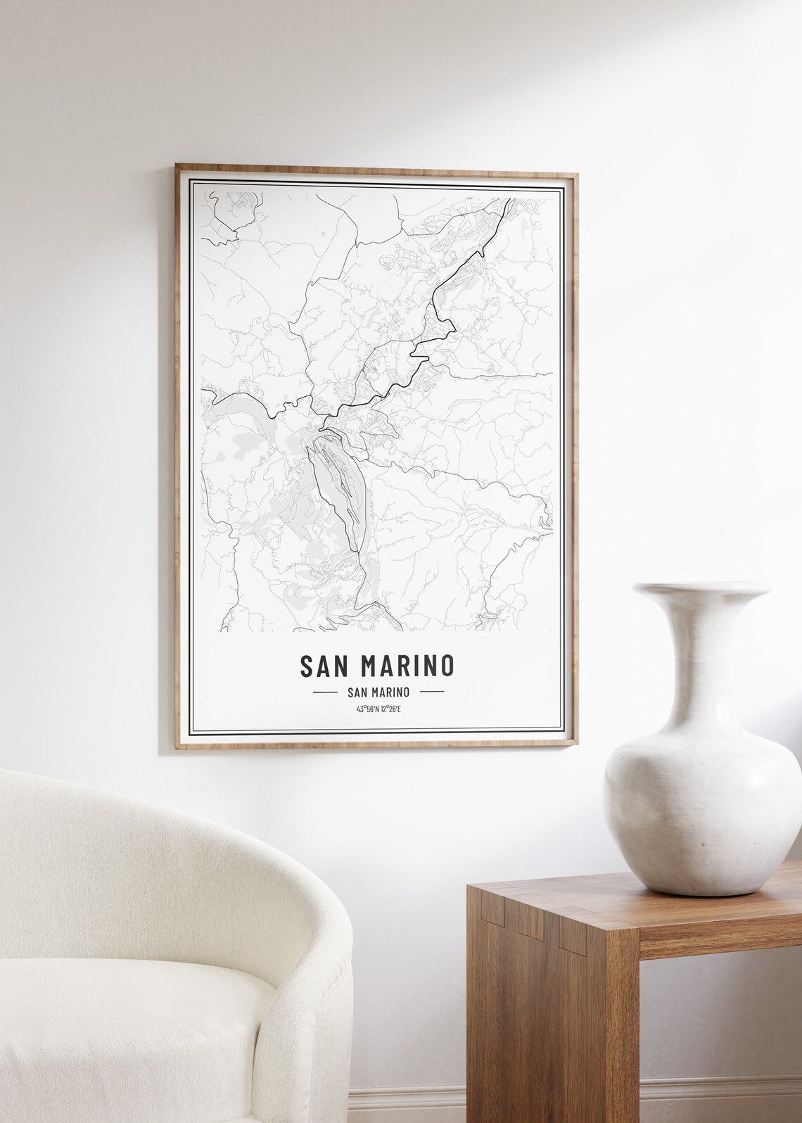 San Marino San Marino Black and White Minimalist City Map Poster - Image 5