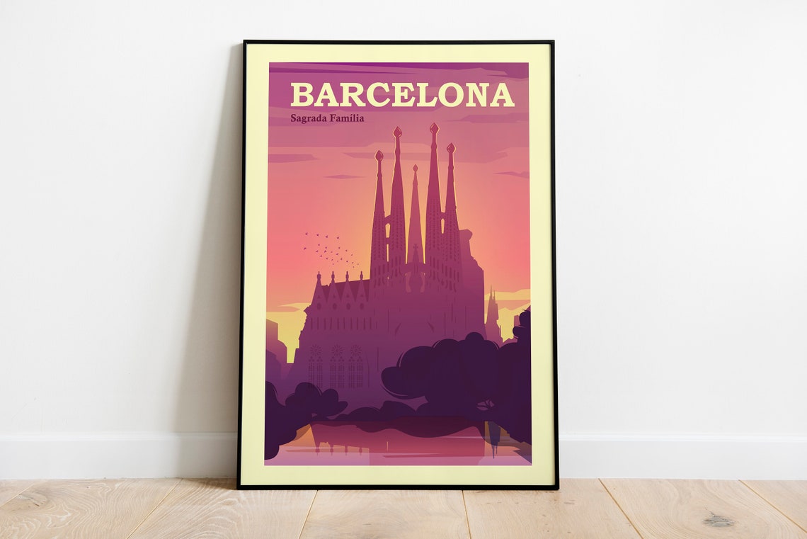Barcelona Sagrada Familia Travel Poster Barcelona Wall Art Barcelona Travel Print Barcelona Poster Barcelona Travel Illustration Print