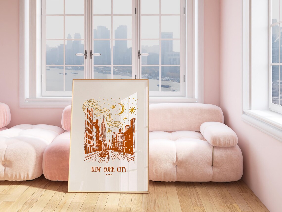 New York City Skyline Terracotta Line Art Poster Manhattan Decor - Image 4