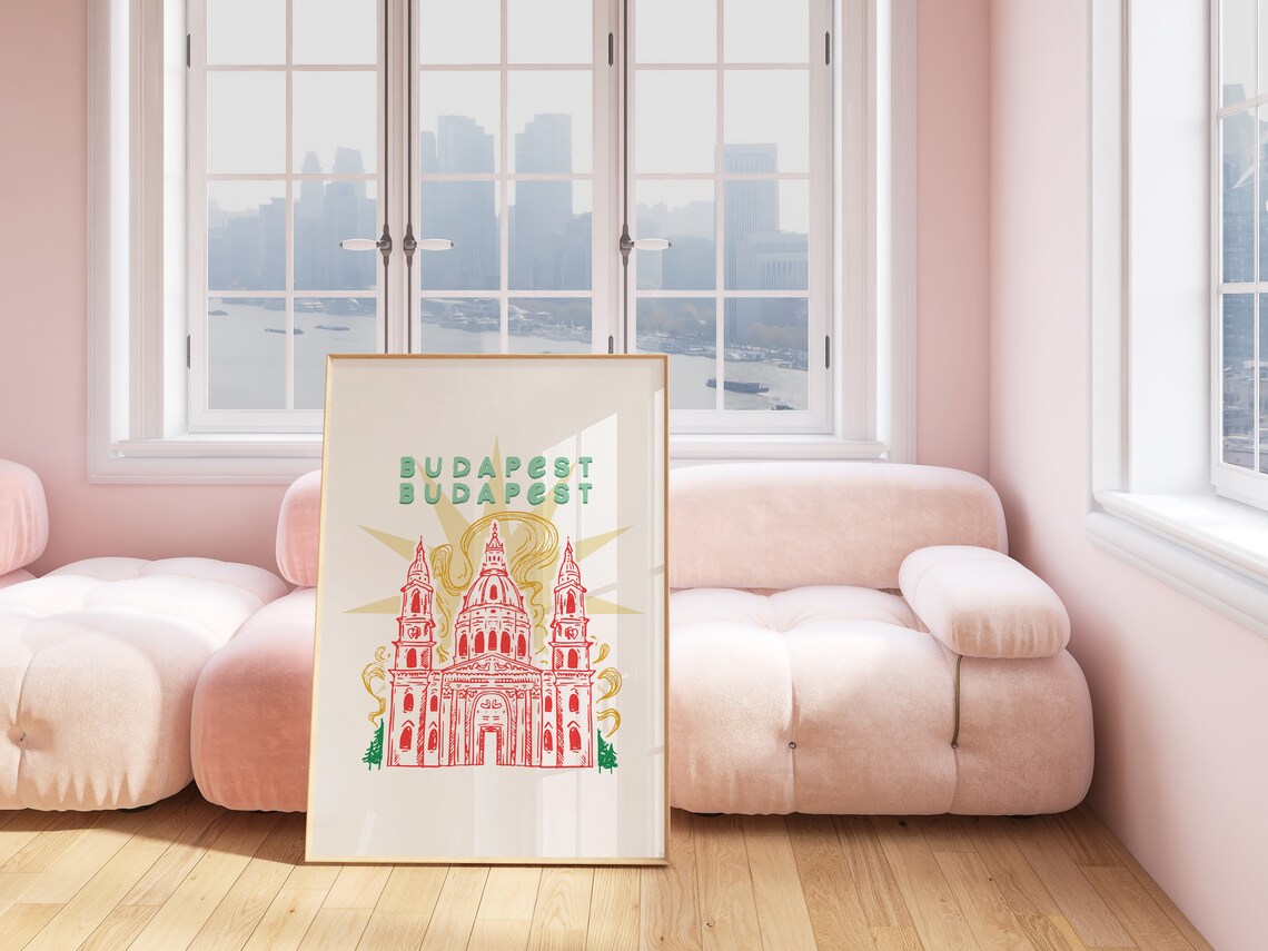 Budapest Hungary Basilica Dome Red Line Art Travel Wall Poster - Image 5