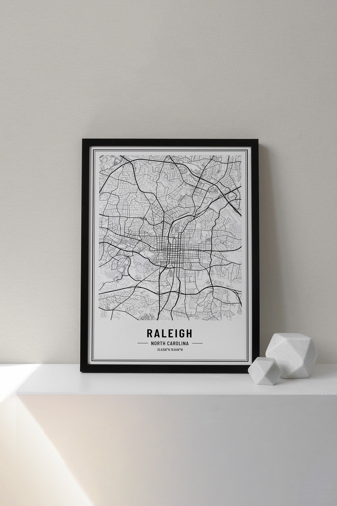 Raleigh North Carolina Black and White Minimalist City Map Poster - Image 3