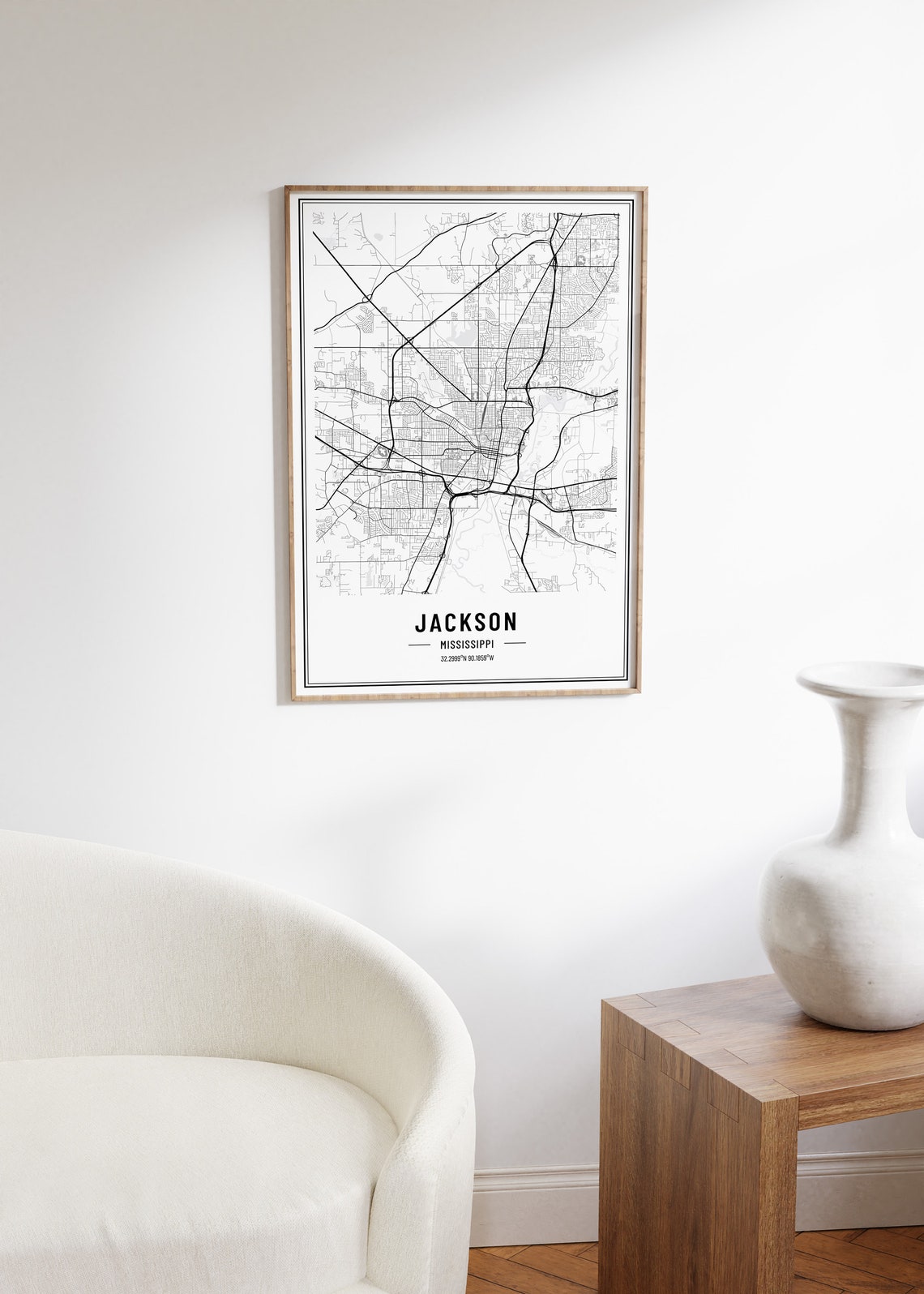 Jackson Mississippi Black and White Minimalist City Map Poster - Image 4