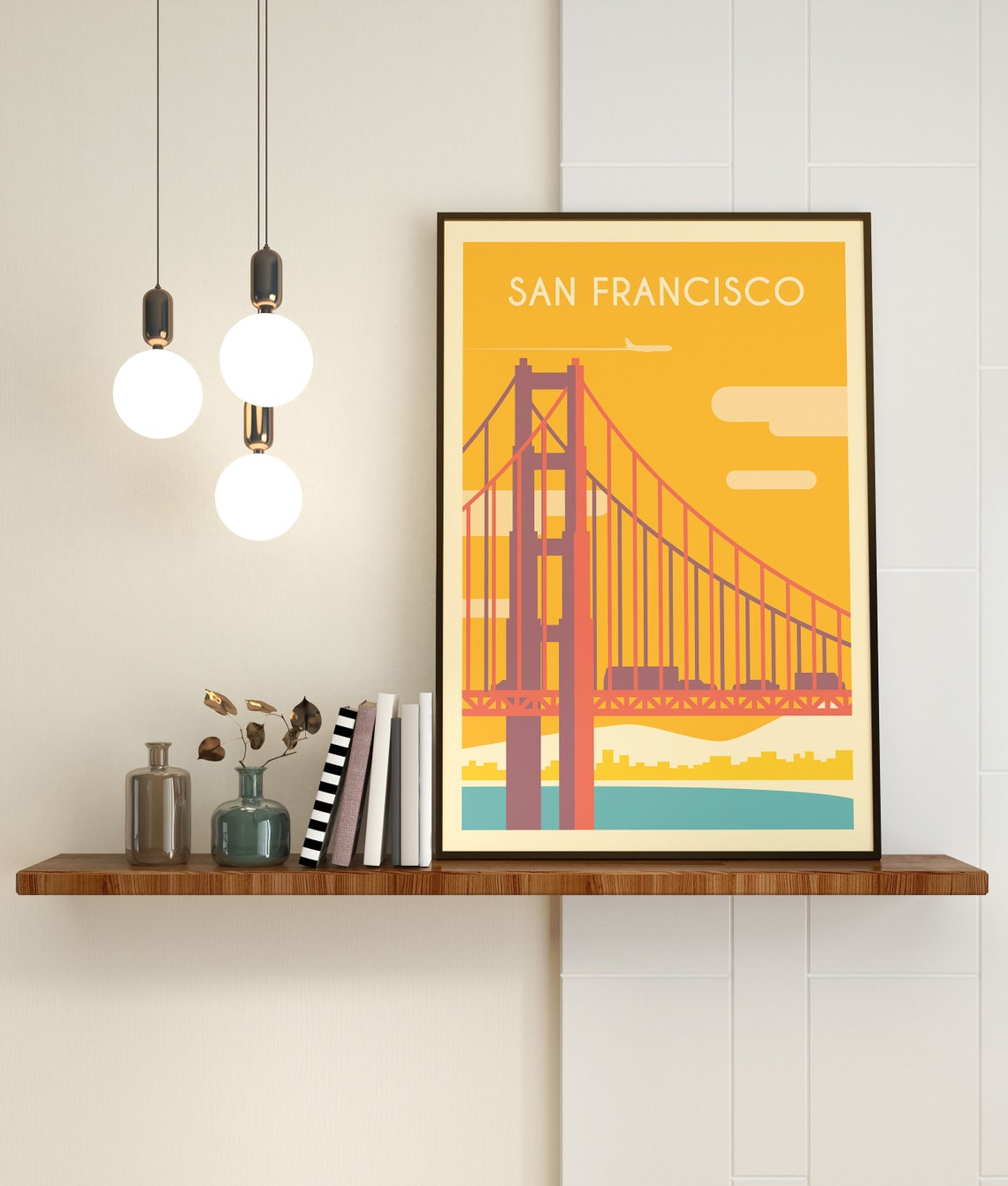 San Francisco Golden Gate Bridge Sunset Plane California Poster Art - Image 3