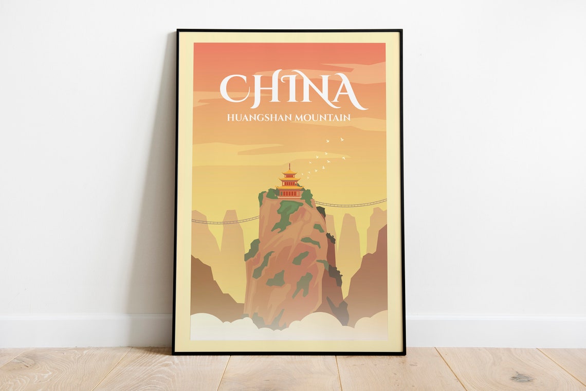 China Huangshan Mountain Travel Poster China Huangshan Mountain Travel Print China Travel Gift Poster China Travel Illustration
