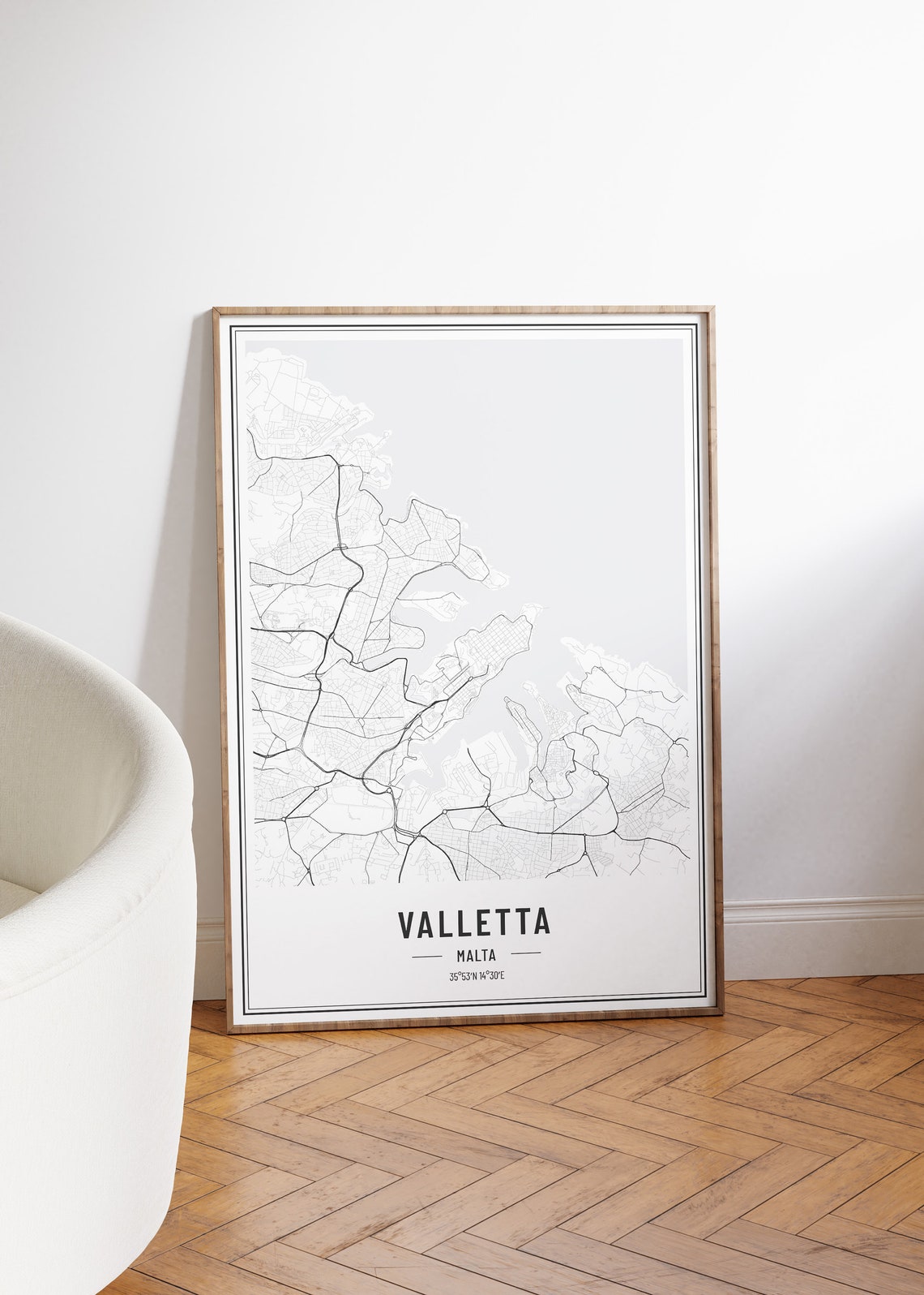 Valletta Malta Minimalist Black White City Map Coordinates Art Print - Image 5