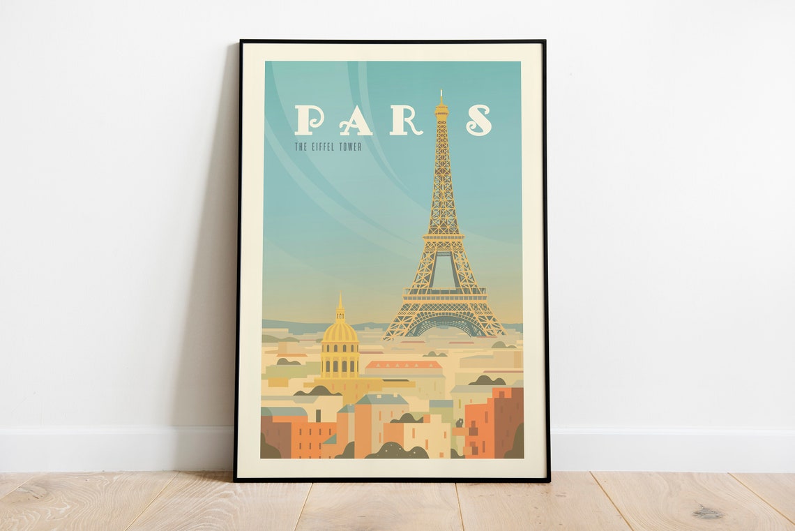 Paris Eiffel Tower Retro City Skyline Vintage Travel Wall Poster
