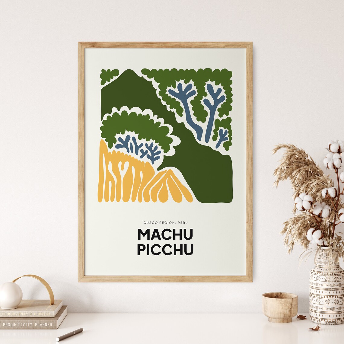 Machu Picchu Peru Green Mountain Terraces Abstract Art Poster - Image 2