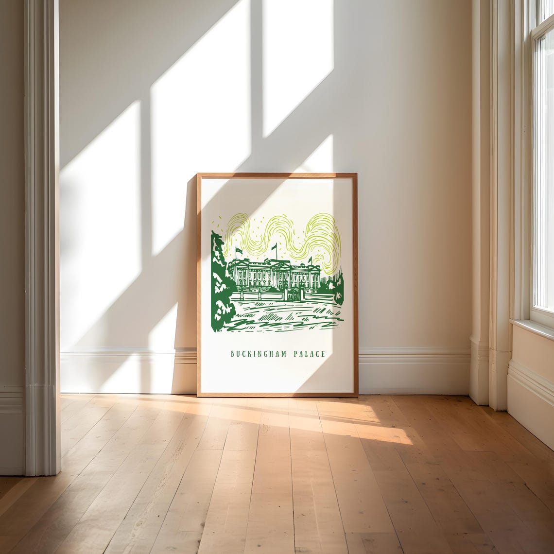 Buckingham Palace London England Hand Drawn Green Art Poster - Image 3