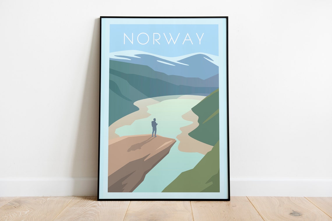 Norway Fjord Cliff Hiker Mountain Lake Adventure Landscape Poster