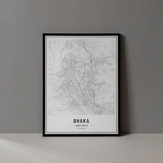 Dhaka Bangladesh Modern Black and White Minimalist City Map Poster