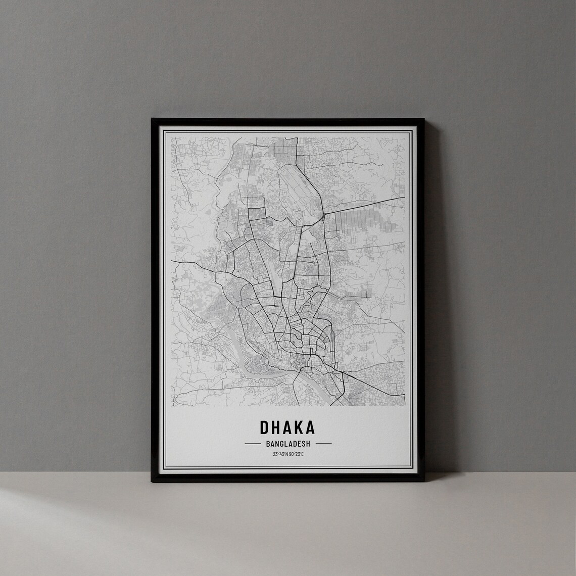 Dhaka Bangladesh Modern Black and White Minimalist City Map Poster