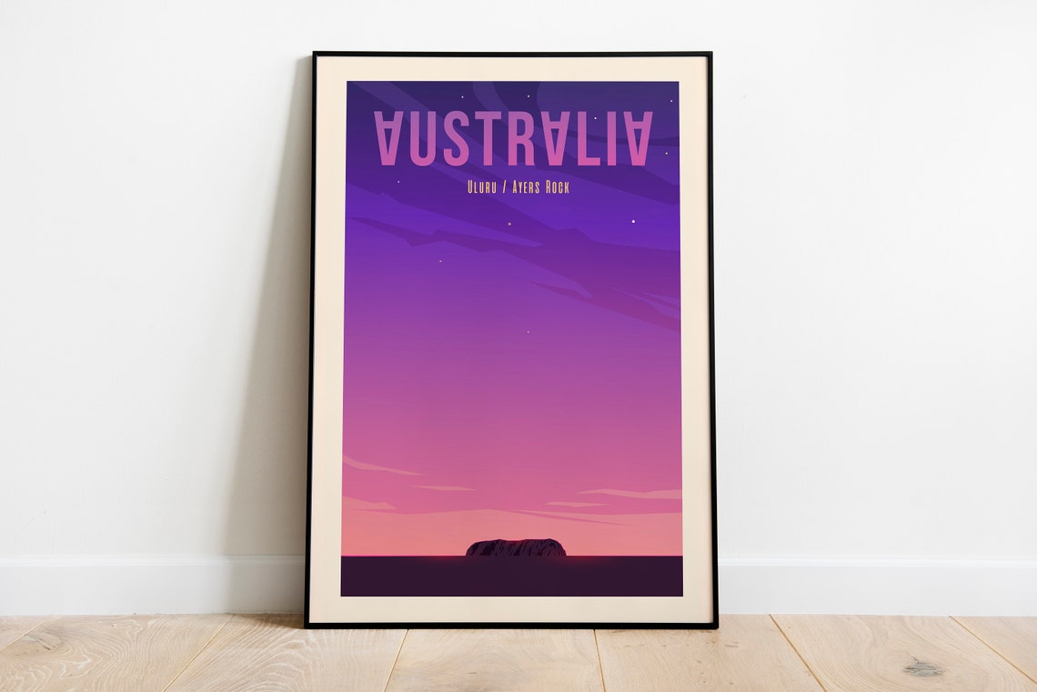 Australia Uluru Ayers Rock Sunset Minimalist Travel Wall Poster