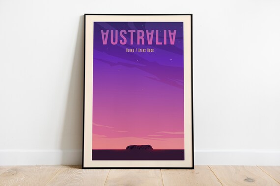Australia Uluru Ayers Rock Sunset Minimalist Travel Wall Poster