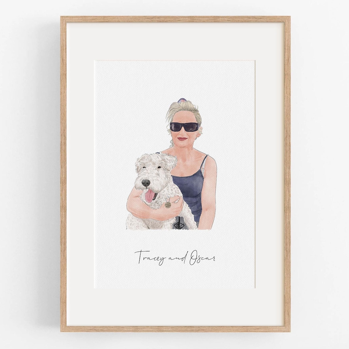 Tracey and Oscar Woman with Little White Terrier Watercolor Poster