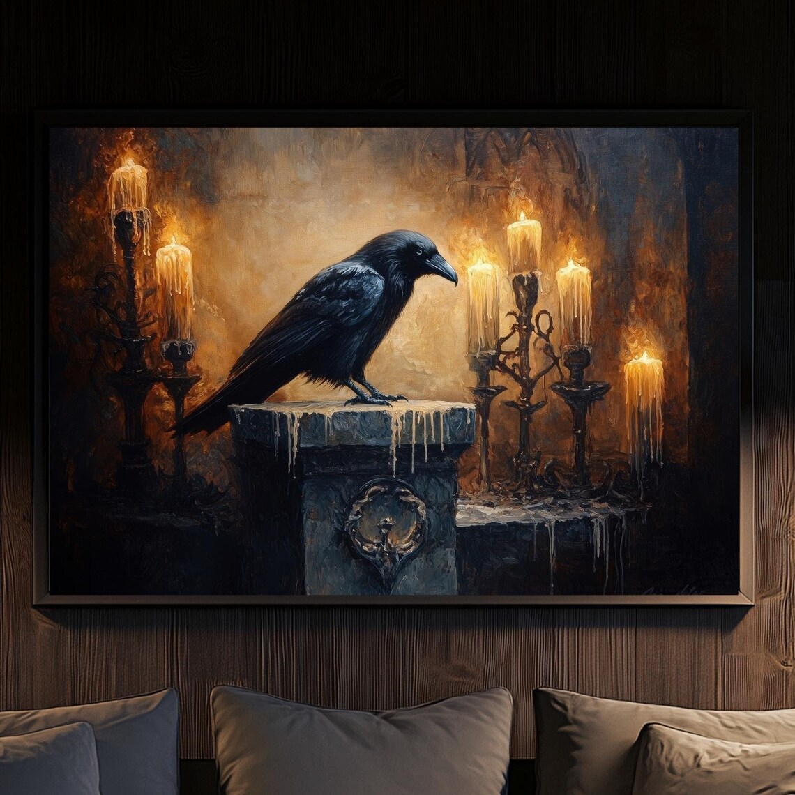 Gothic Raven Candlelight Art Black Bird Candelabra Victorian Poster