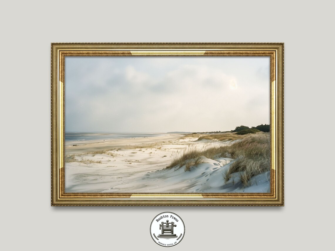 Serene Sandy Beach Dunes Soft Vintage Seascape Painting Poster