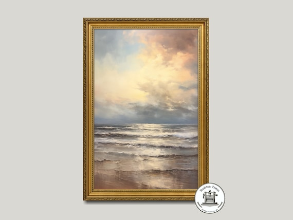 Golden Hour Ocean Waves Sunset Beach Seascape Painting Art Poster