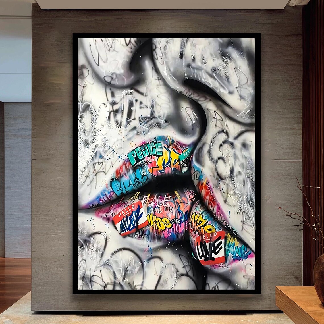 Colorful Graffiti Lips Street Pop Art Bold Urban Fashion Poster
