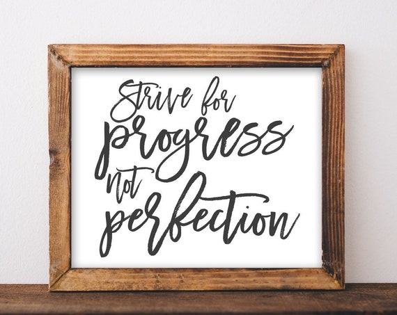 Wall Art Strive For Progress Not Perfection Black And White Sign Inspirational Quote Diy Decor Workout Exercise Gym