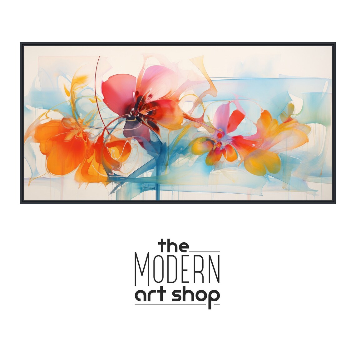Modern Abstract Floral Art Print, Orange Blue Flowers - Image 4