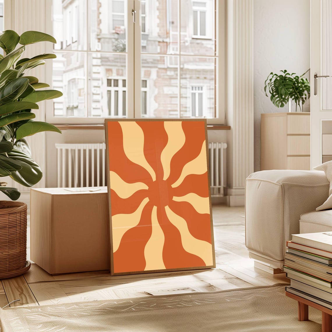 Retro Sun Print No1 Rustic Orange And Yellow Boho Decor Hippie Poster 70s Art Surf Aesthetic Groovy Wall Art - Image 3