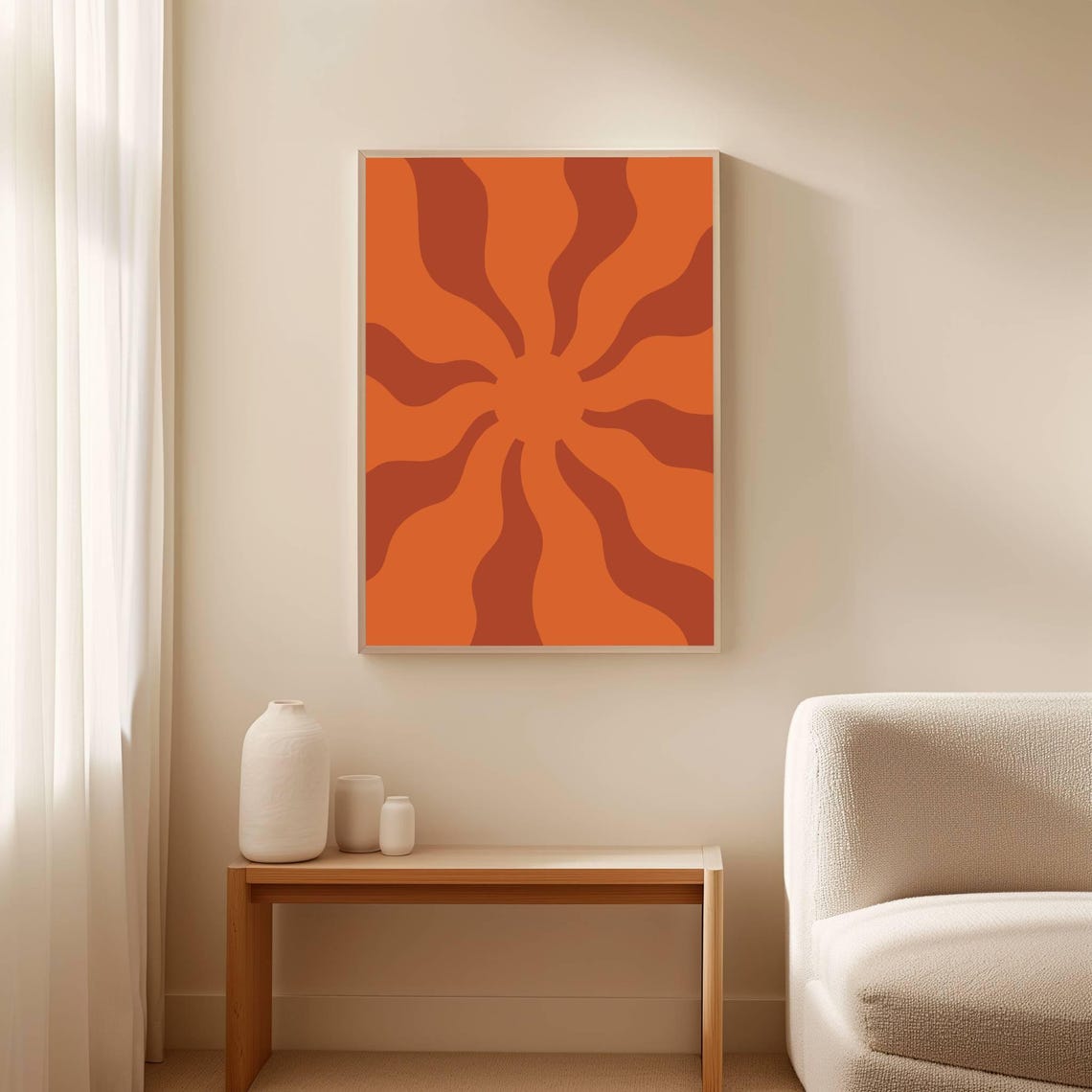 Orange Rust Retro Wavy Sunburst Groovy Bold Vintage Art Poster - Image 2