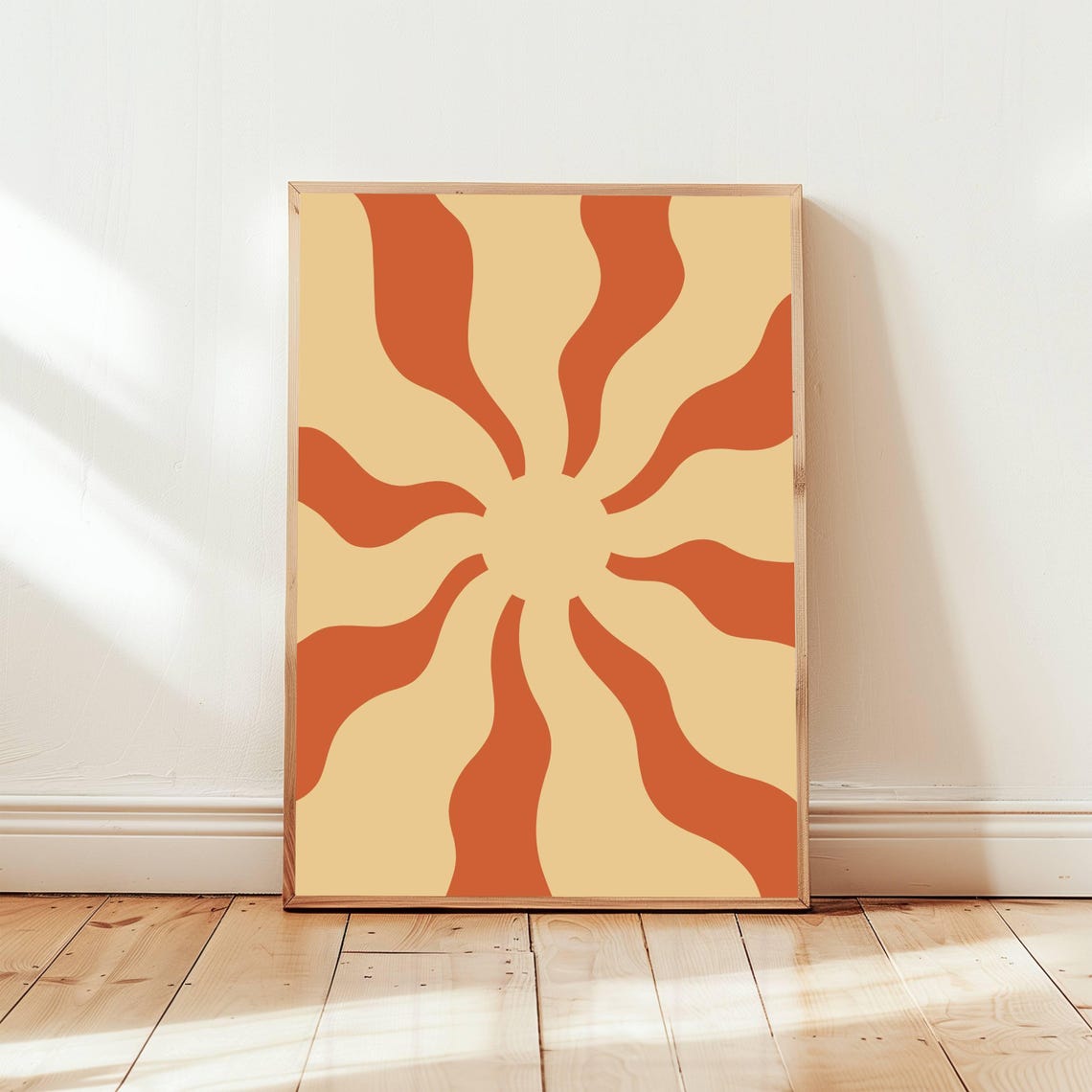 Cream Rust Retro Wavy Sunburst Boho 70s Warm Style Abstract Poster
