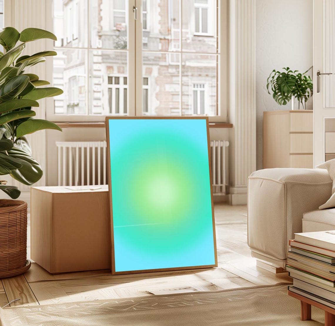 Turquoise Green Aura Gradient Glow Abstract Minimalist Poster - Image 3