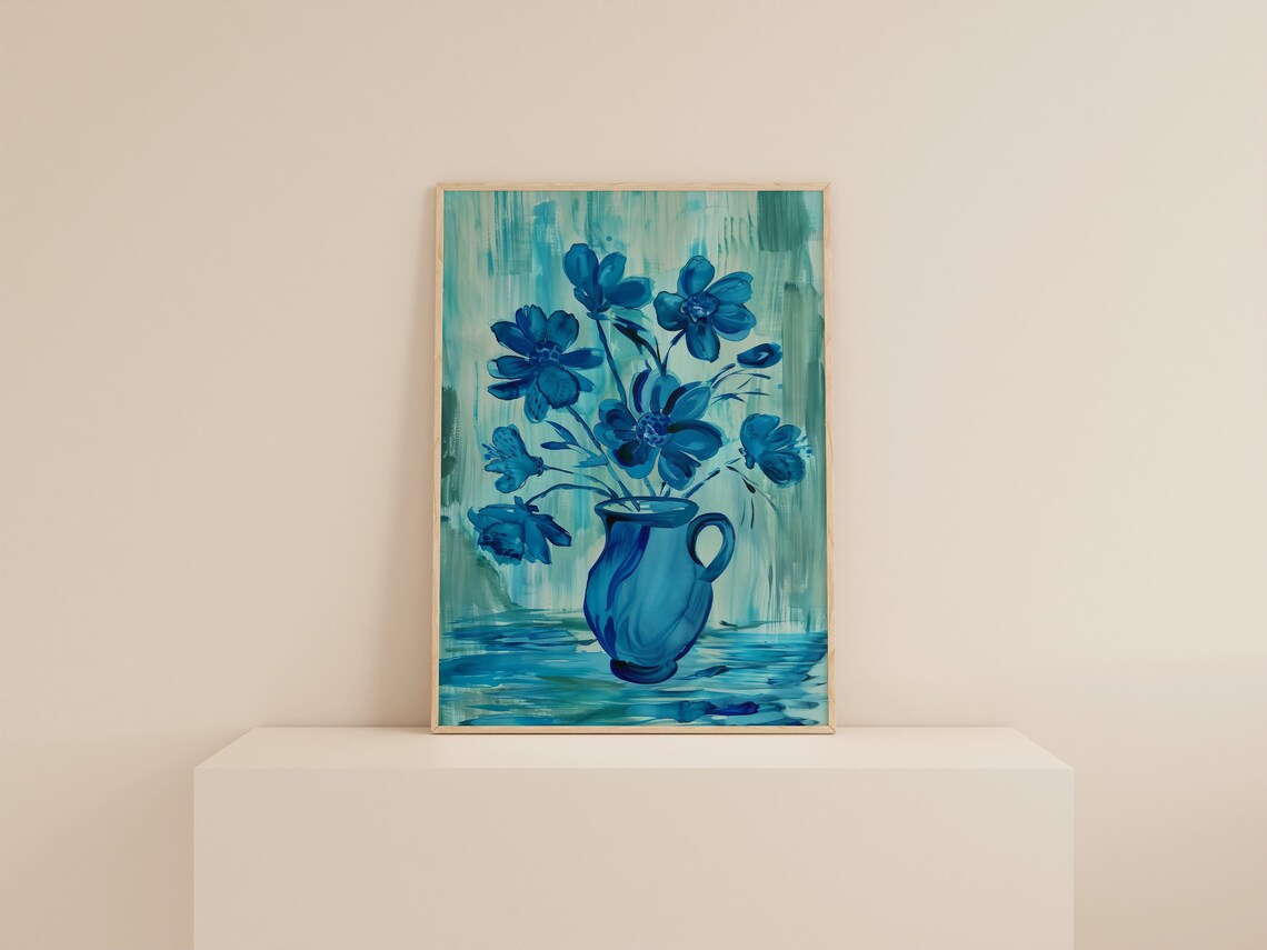Blue Flower Vase Botanical Floral Art Print - Image 2