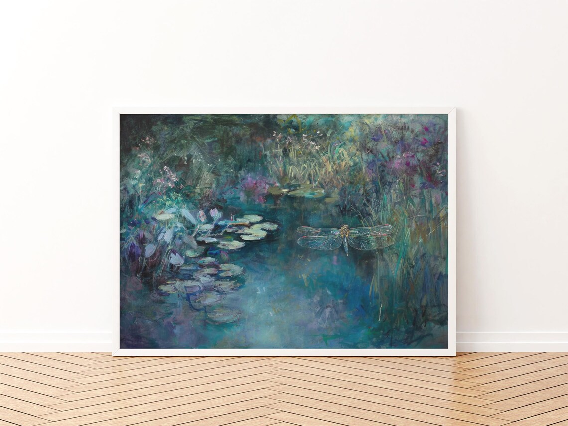 Dragonfly Painting Boho Art Print, Moody Landscape - Image 3