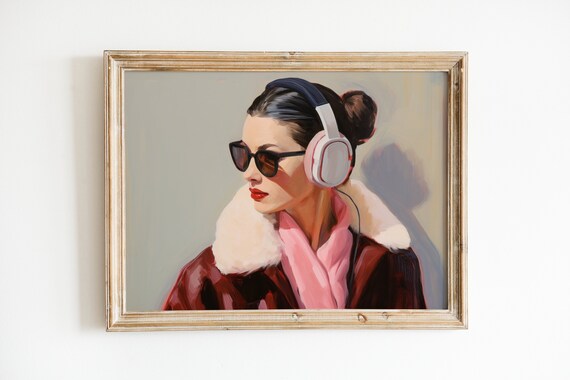 Girly Fashion Print Retro Headphones Art Print
