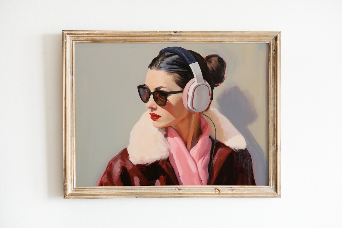 Girly Fashion Print Retro Headphones Art Print