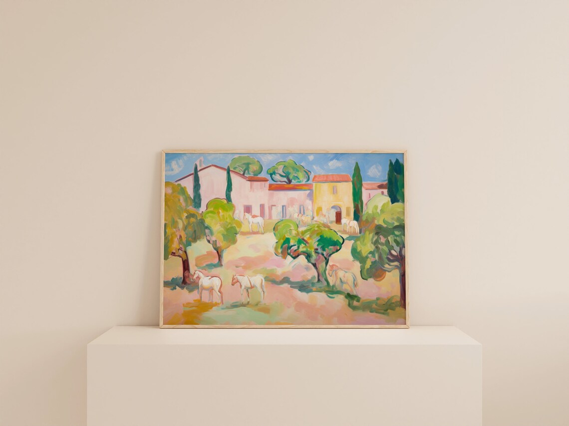 Soft Mediterranean Landscape Horse Art Print - Image 2