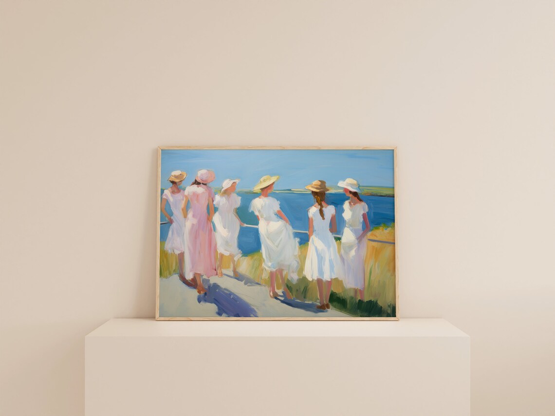 Coastal Blue and White Preppy Apartment Art Print - Image 3